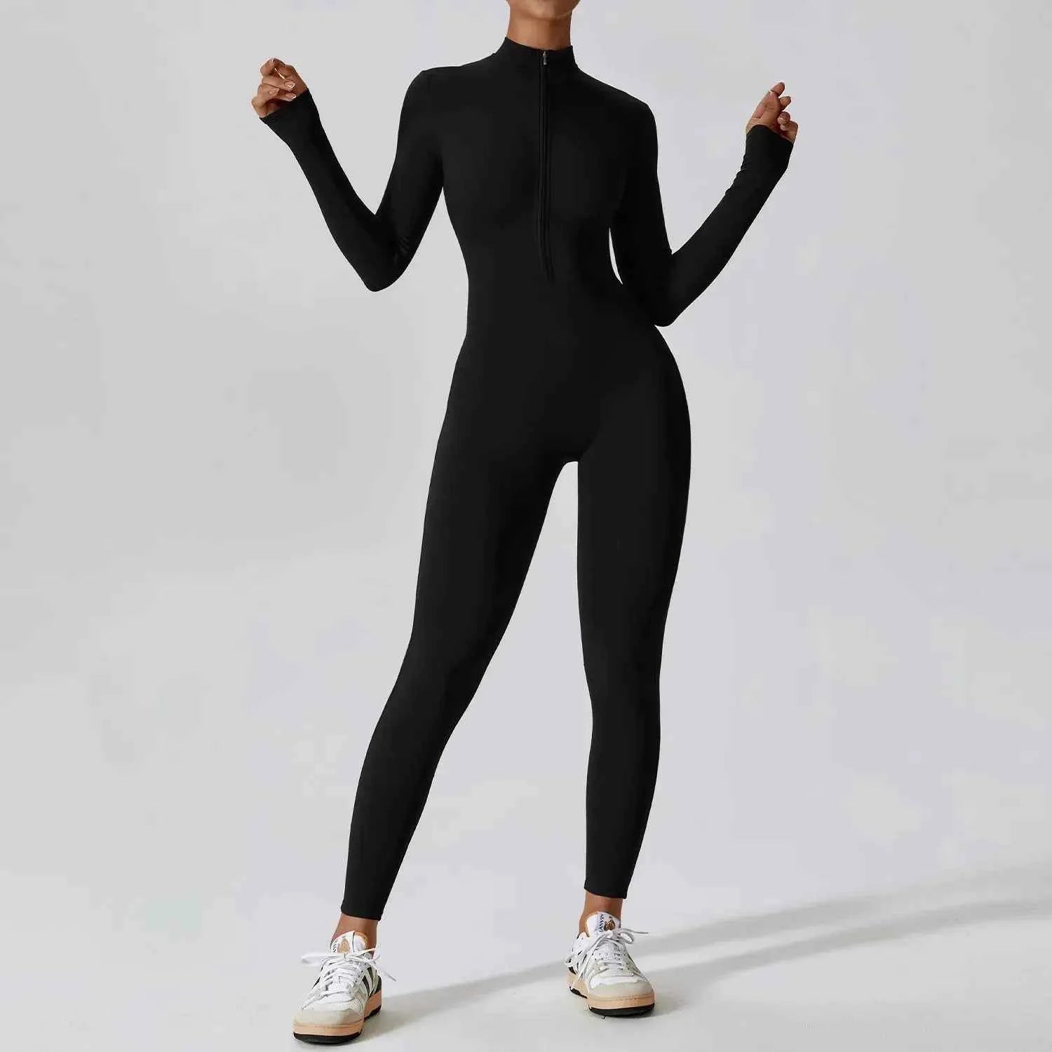 Combinaisons pour femmes, combinaison une pièce avec fermeture éclair, manches longues, ensemble de Yoga, vêtements d'entraînement Push Up, Fitness, body, vêtements de sport, survêtement - Harmonie